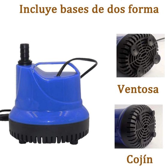 Blauwe dompelpomp met zwarte onderkant, met zuignap en dempende voetjes.