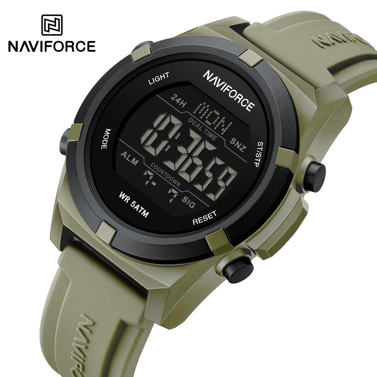 NAVIFORCE horloge voor mannen, met lichtgroene gefumeerde silica polsband en lichtgroene uurwerkkast ( model 7127 LG ), verpakt in mooie geschenkdoos