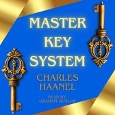Master Key System van Charles Haanel, voorgelezen door Graham Dunlop. Goudkleurige sleutels op blauwe achtergrond.