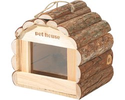 Houten Vogelhuisje - Vogelnest Kast - Buiten Ophangen - Natuurlijk Ademend Materiaal - 17x13x17 cm