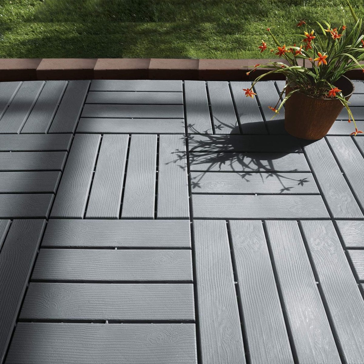 Terrasplaten Kunststof - Houtlook Tegels - Buiten Terras - Praktisch Insteeksysteem - 30x30cm Set 12 - Houtlook Bruin