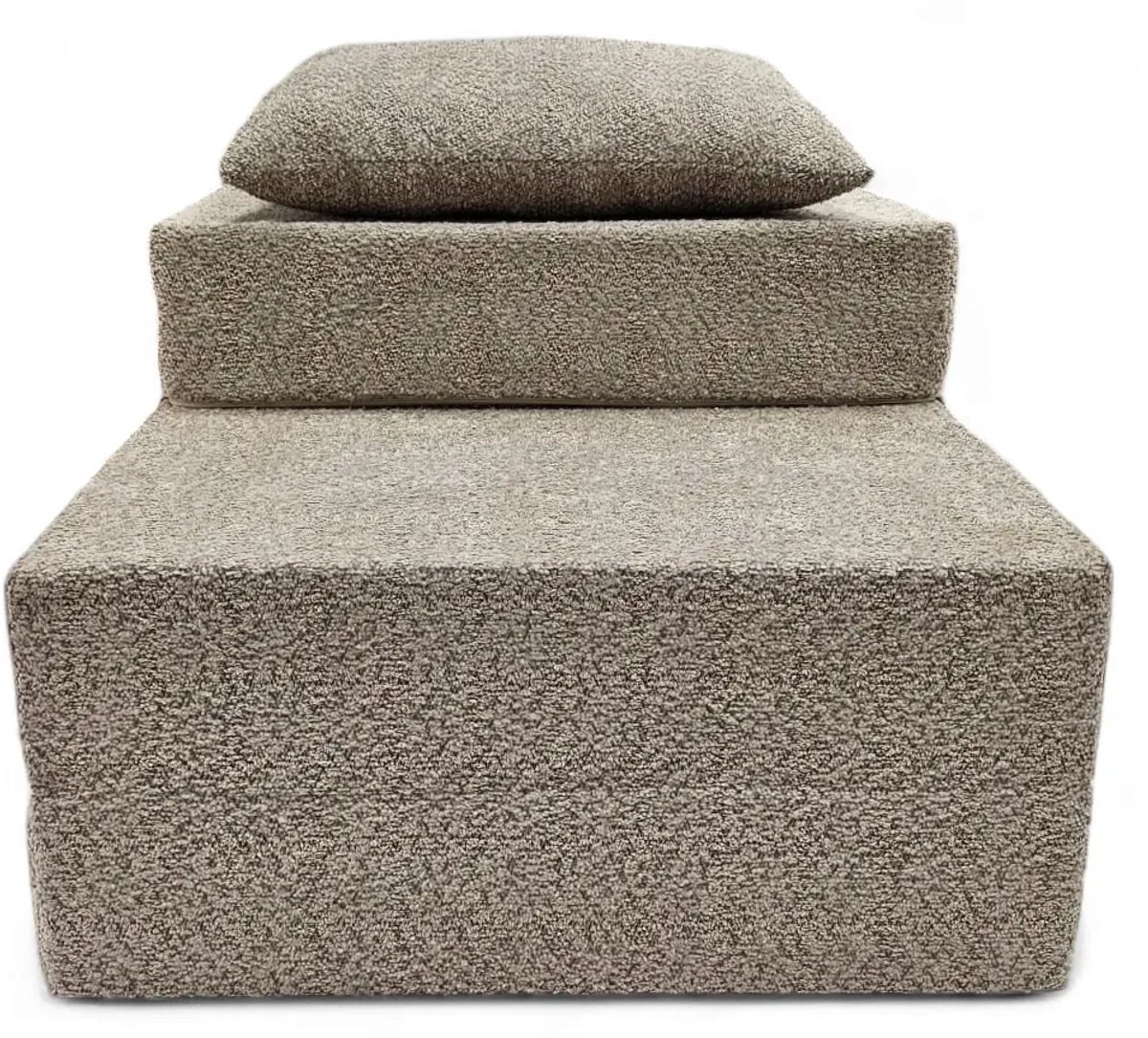 Opvouwbare slaapstoel 3-in-1 van bouclé – uitklapbaar logeermatras, fauteuil en vloermatras – 200 x 70 x 15 cm, beige bouclé