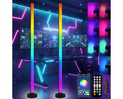 MUPOO Smart Vloerlamp RGB Bluetooth - Hoeklamp staand LED Full Color -Dimbaar & Drie controlemethoden - Muziek in sync & Dynamische -Sfeerverlichting voor Woonkamer, Computerruimte, Feest