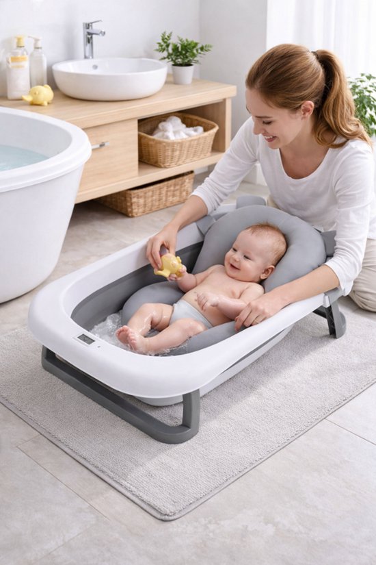 GoudenGracht Baby Bad - Babybad - Babybad met standaard - Opvouwbaar - Digitale Thermometer - Grijs van Merkloos — afbeelding 4