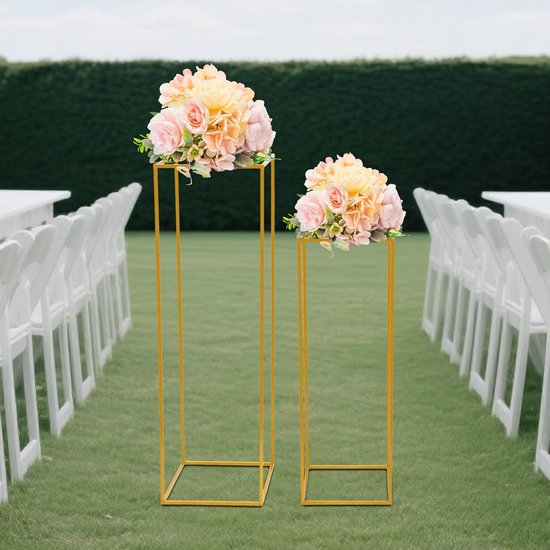 Bathrena Bloemenstandaard metalen zwarte set met 2 metalen standaarden, plantenstandaard, hoog, vierkant, bloemenhouder, bruiloft, woonkamer, terras, tuin