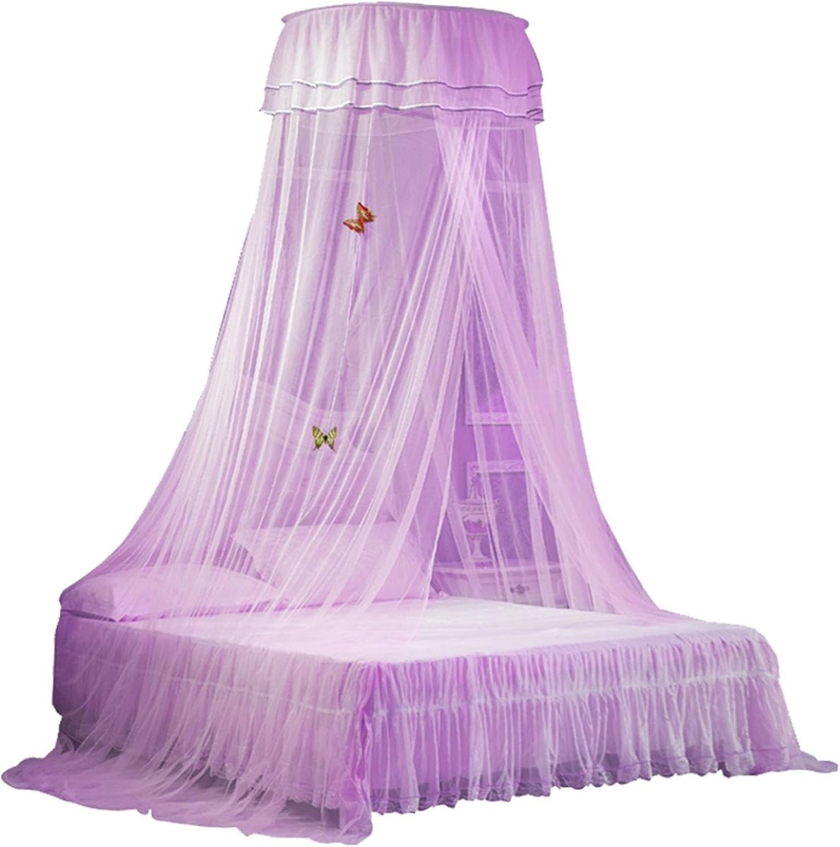 Bedhemel Decoratie - Hemeltje Voor Bed - Slaapkamer Aankleden - Fijn Ademend Gaas - 270cm Hoog - Paars