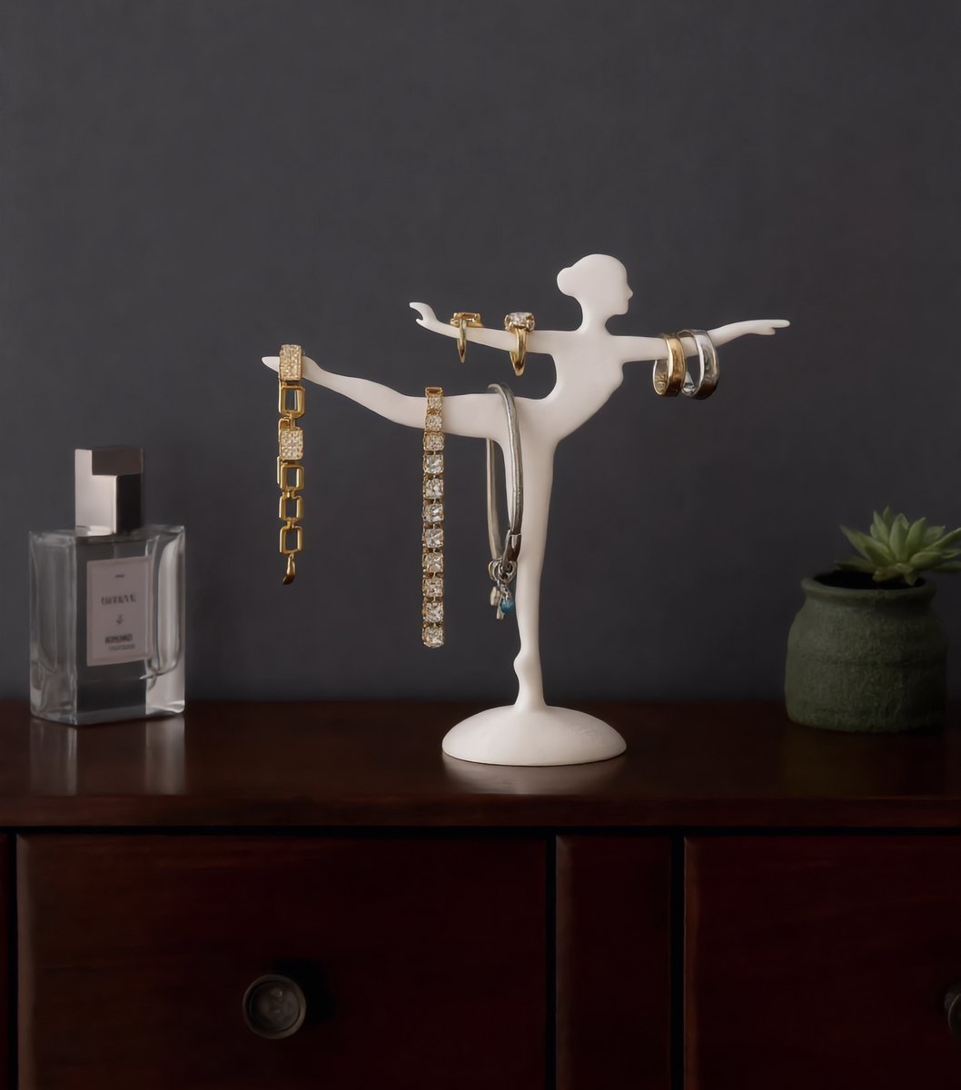 Skushy Decoratieve Ballerina Sieradenhouder - 2D Lichtgewicht Sieraden Standaard - Ring Houder - Oorbel Houder - Ketting Organizer - Wit