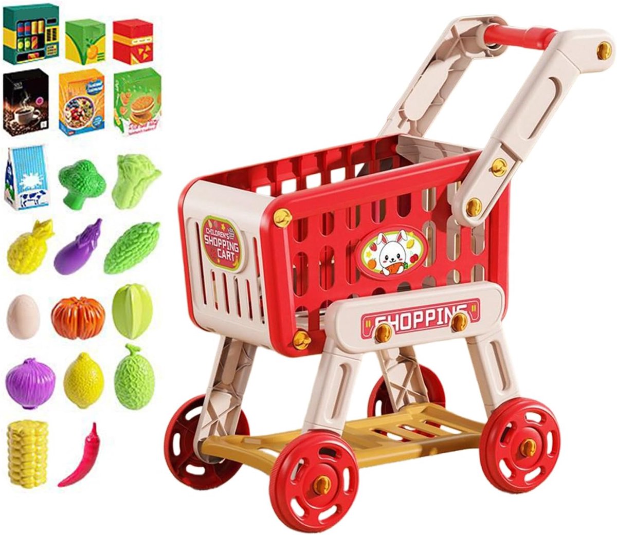 Speelgoed Winkelwagen - Kinderkeuken Speelset - Fantasie Spel - Inclusief Nepeten - 33 x 14 x 25 cm - rood