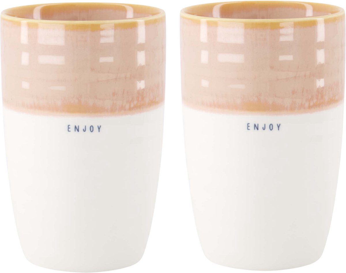 Zusss Set Van 2 Mokken L Enjoy - Cadeau Dames Keramiek White / Pink