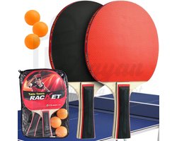 Tafeltennis Set – 2 Batjes + 3 Ballen + Opberghoes – Ping Pong Racket Set – Compact & Draagbaar – ping pong set – pingpong batjes set – tafeltennis rackets – tafeltennis ballen set – ping pong set met hoes – tafeltennis beginners set – 88129