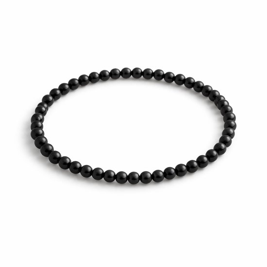 Bracelet Shungite – Perles de 4 mm – Ø 17 cm – Bracelet en Pierre Naturelle Noire – Bracelet en Pierre Précieuse pour Femmes et Hommes