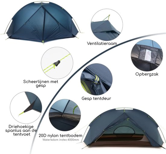 Naturehike Tagar 1 - 1 persoons lichtgewicht tent - Waterdichte kampeertent - 20D 4000MM - Inclusief grondzeil - Outdoor koepeltent - Navyblue van Merkloos — afbeelding 5