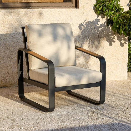 Tribesigns Banc de Jardin avec Coussins - Chaises de Balcon avec Cadre en Aluminium Noir - 77 x 80 x 92 cm - Chaises de Jardin/Fauteuils - Beige