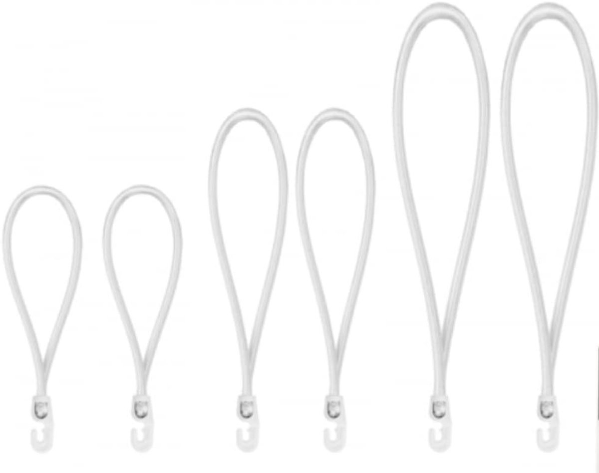 Spanbanden Set - Elastische Touwen - Zaken Vastzetten - Duurzame Haken - 3 Maten - Wit