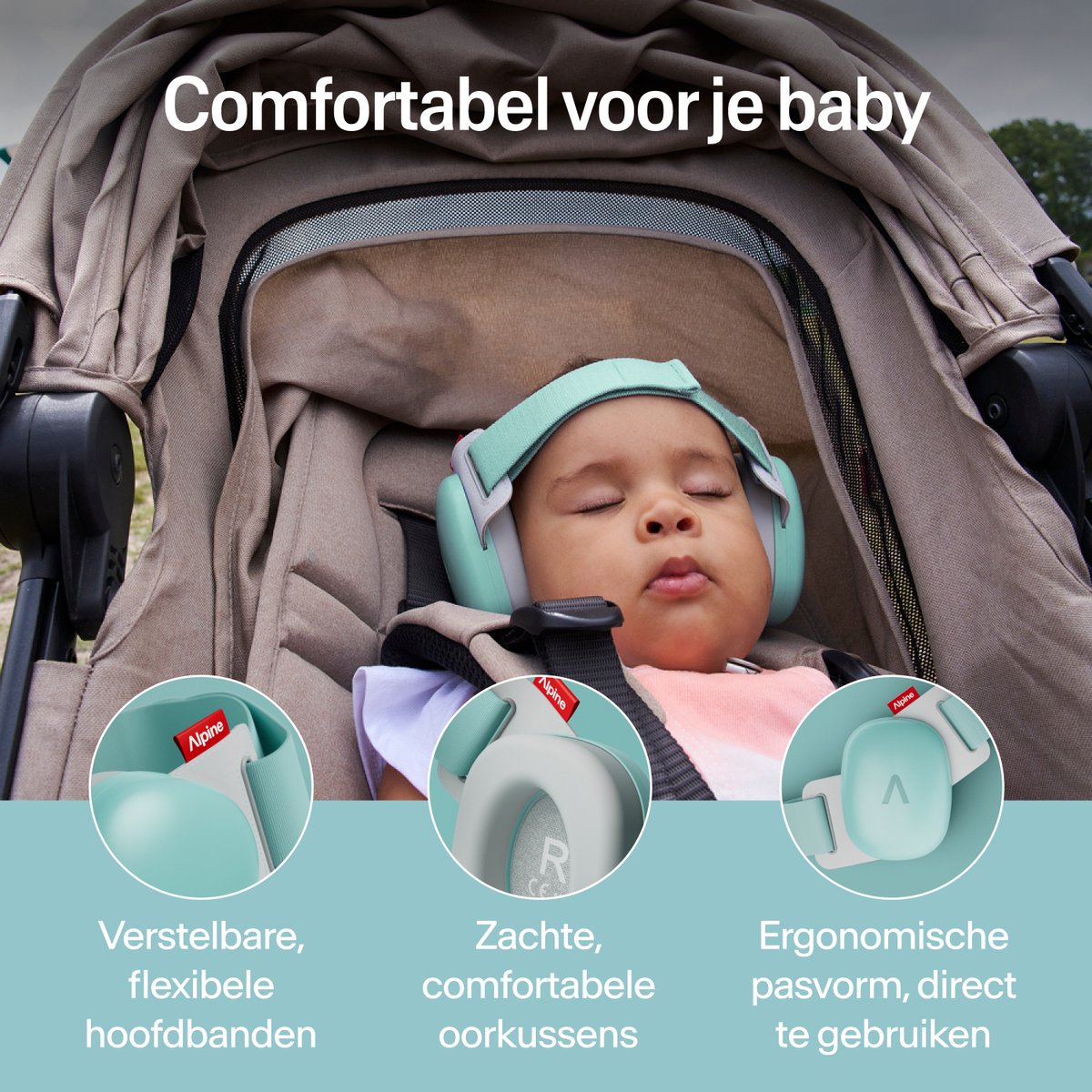 Alpine Muffy Baby Comfort (12-48 Maanden) - CE & ANSI Gecertificeerde Koptelefoon Baby - Verstelbare Gehoorbescherming Baby en Kinderen - Unieke Hoofdband voor Veilige & Comfortabele Pasvorm - 24 dB Demping - Aqua Blue – foto 3