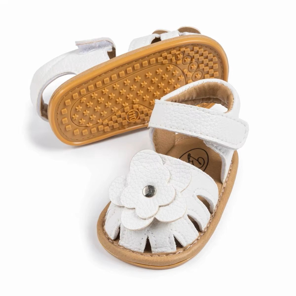 Ukkie Slofjes Babysandalen Bloem Wit Maat 20 - Meisjes - Klittenband - Flexibele zool - Anti Slip - Zomer - Open Hiel