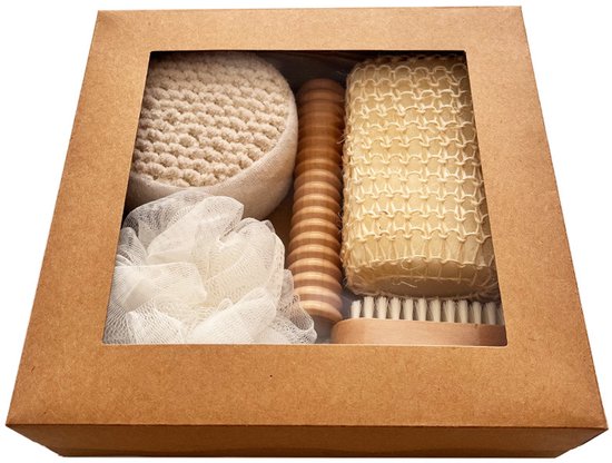 Badset - Body Scrub Set - 6-delige Badaccessoires Set met Loofah en Sisal - Natuurlijke Materialen - Verzorgingscadeau - 6 stuks