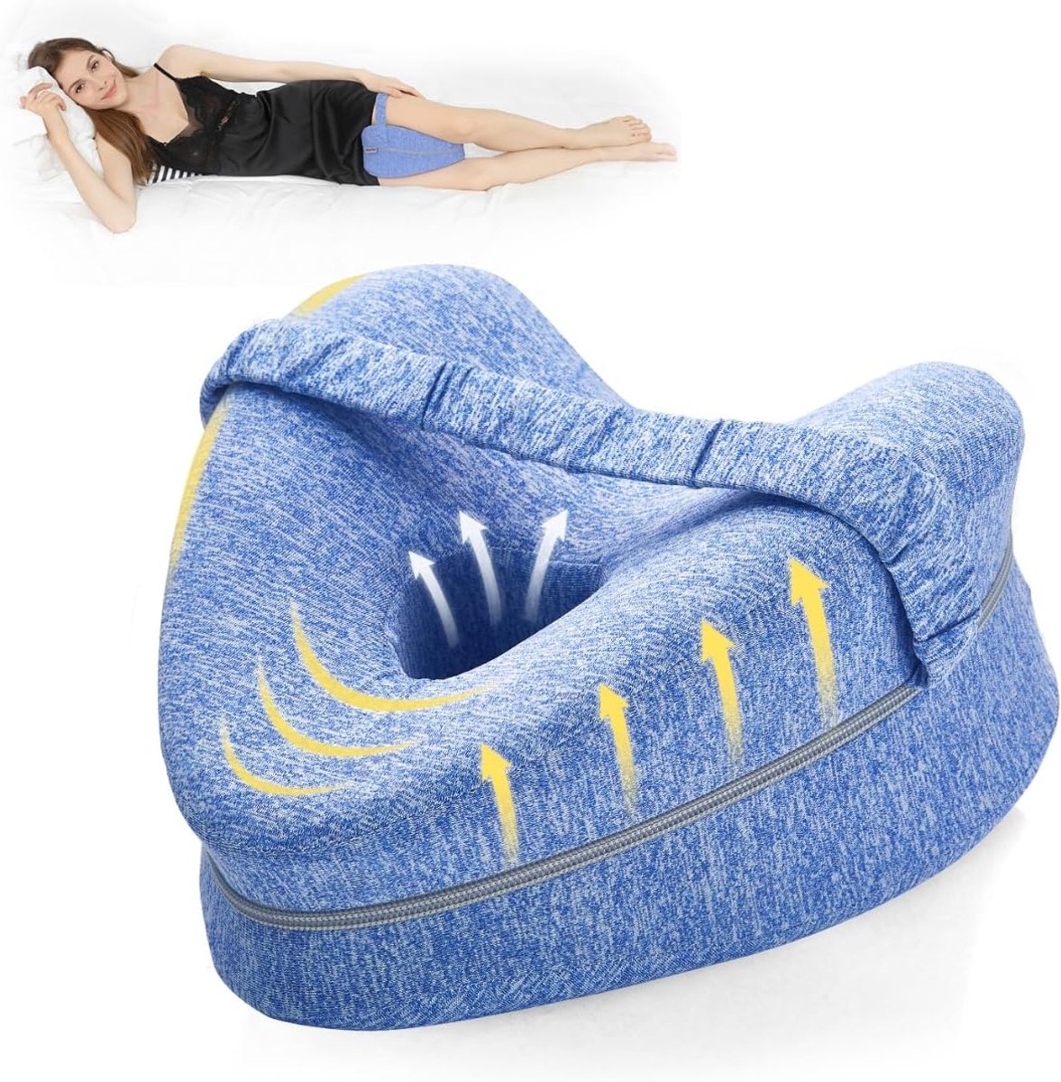 Beenkussen | Kniekussen Van Traagschuim Met Elastische Band Voor Zijslapers | Beenondersteuningskussen Met Afneembare En Wasbare Hoes (Blauw)