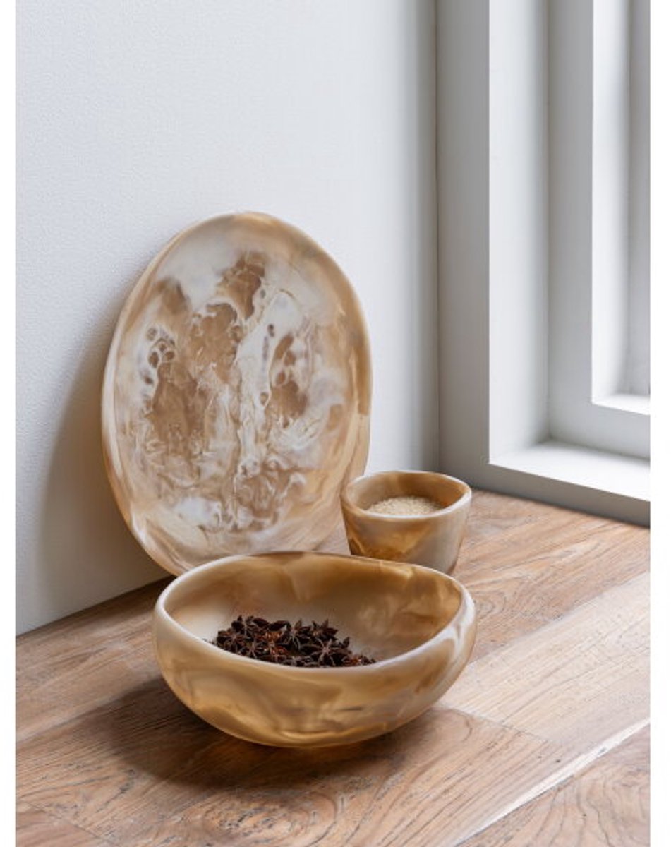MUST Living Tray Michelangelo Brown/White 3x36x35cm, resin brown/white swirled