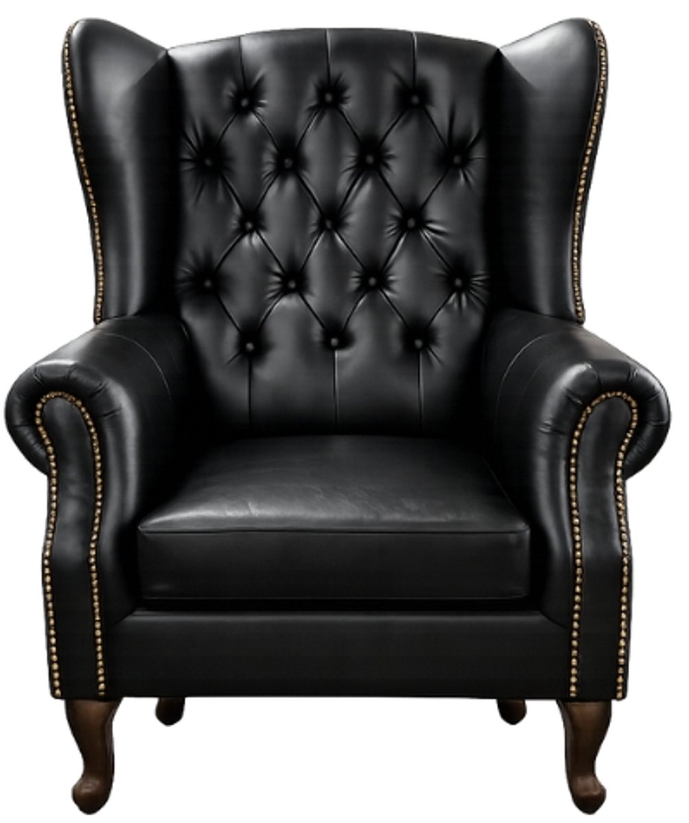 Chesterfield Fauteuil - Zwart - Leer - Stoel Chesterfield - Arm Chair - Chesterfield Wing Chair - Lounge Chair - Clubfauteuil - Relaxfauteuil - Loungestoel - Zetel