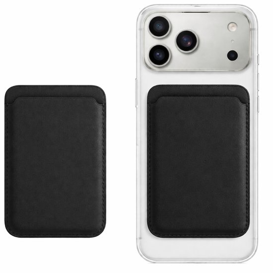 VOWLUX Compatible Magnetische Pasjeshouder Zwart – Creditcard Kaart Portemonnee – Geschikt voor iPhone 12/13/14/15/16/17 (Mini/Pro/Max/Plus/Air) – PU Leer Luxe – Extra Sterk 24 Magneten – Max 3 Kaarten – Geschikt voor MagSafe Hoesjes