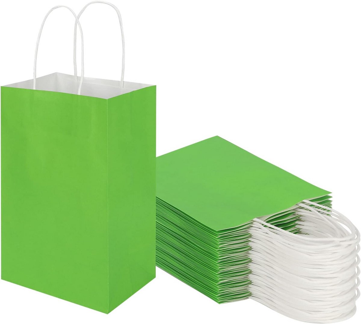 50 Stuks Kleine Grasgroene Kraft Cadeauzakken met Handvatten (13.3x8.3x21 cm)