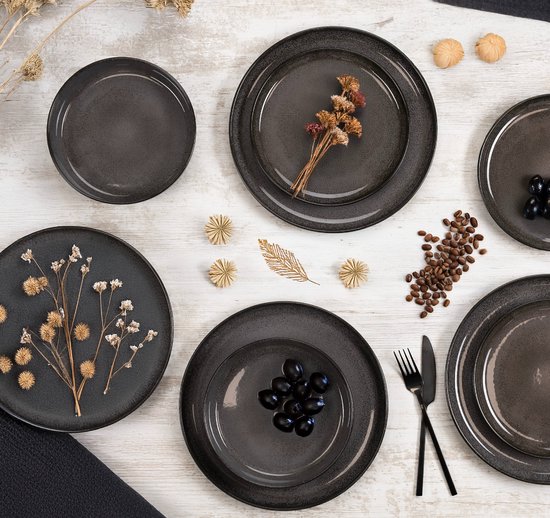 Moritz & Moritz VIDA Serviesset 12 Persoons - 36-delig Servies Set met Dinerbord, Soepbord en Dessertbord - Porselein - Antraciet — afbeelding 5