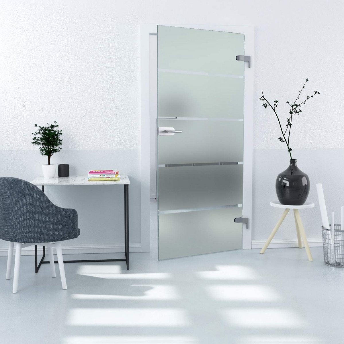 Glazen Binnendeur 1972x709 mm DIN Rechts met 5 Decoratieve Strepen - 8mm ESG Veiligheidsglas