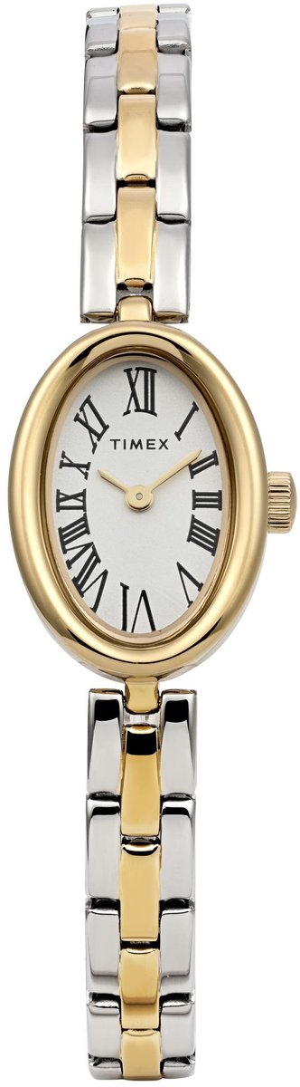 Timex Cavatina Quartz Analoog Horloge Tweekleurig En Goudkleurig Kast Gemaakt Van 100% Loodarm Messing En Een Armband Van 100% Roestvrij Staal 19 TW2Y26600AJ, TW2Y26800AJ