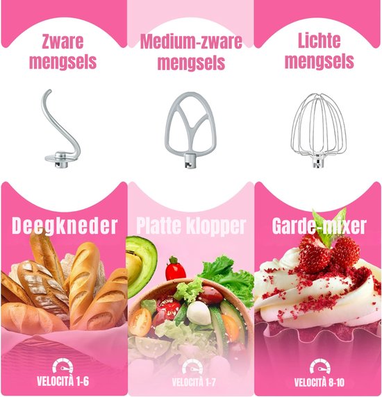Aurixi® Mixer met mengkom - Mixer - Mixer met mengkom keukenmachine - Donkerroze - ‎22cm x 36cm x 33cm van Aurixi — afbeelding 4