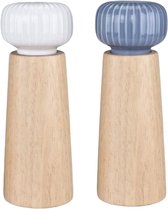 Houten zout- en pepermolenset - Pepermolen met keramisch deksel - Instelbare maalgraad - Navulbaar met zeezout en zwarte peper - 17,5 cm - 2-delige (blauw + wit)