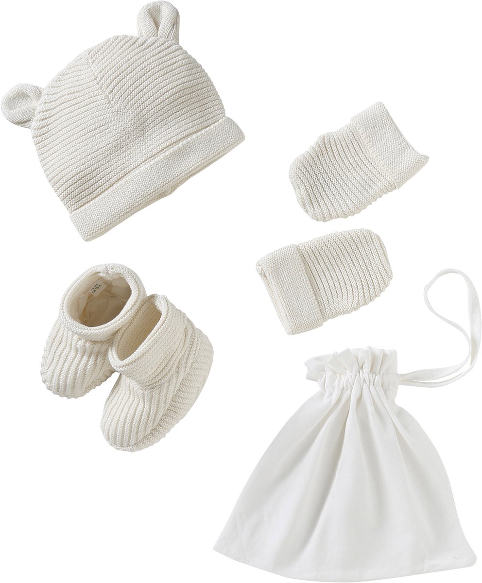 Vertbaudet Babyset muts, wanten en sloffen van biologisch katoen en zijn aanpasbare pochon