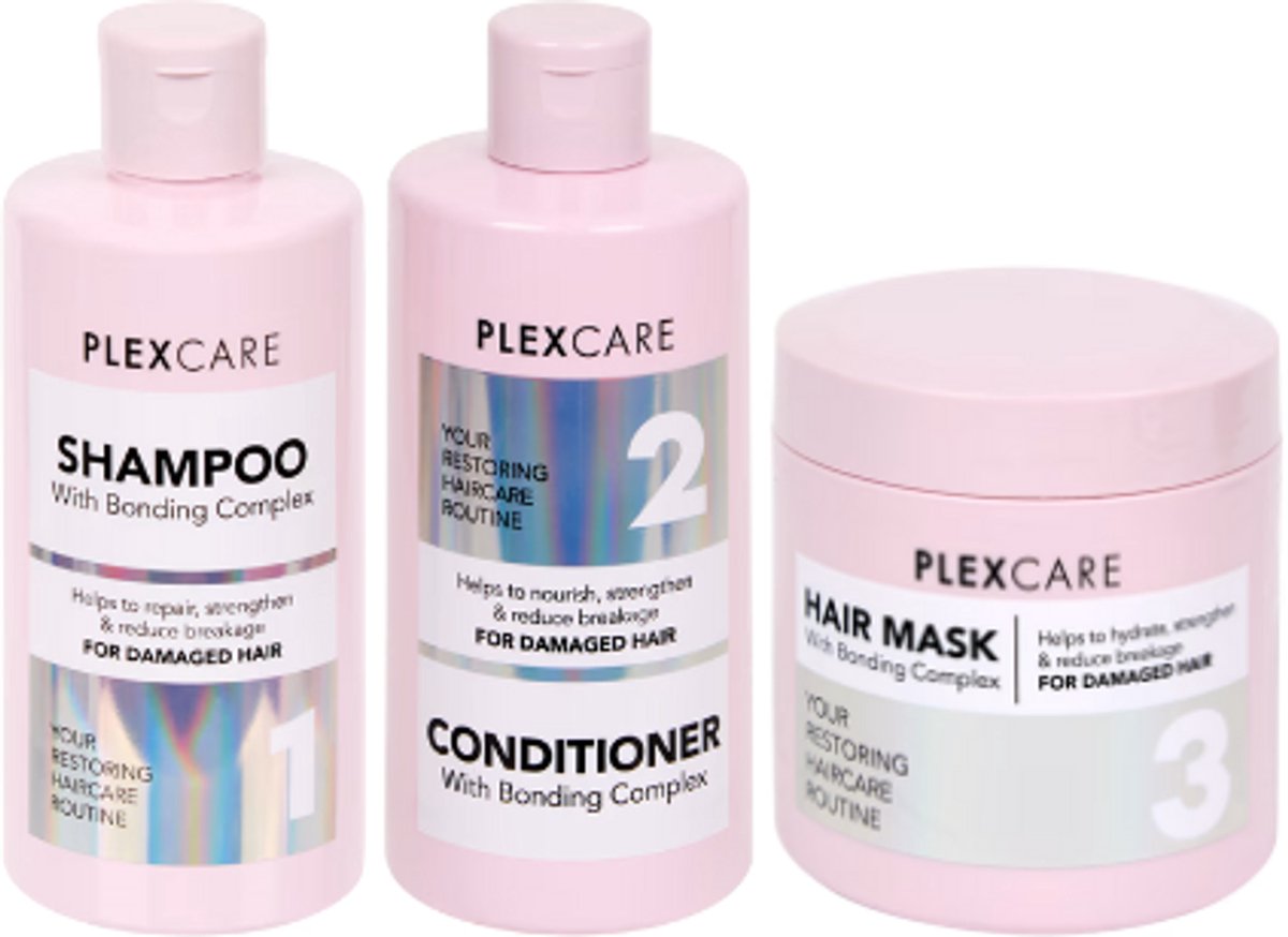 Plex Care Set van 3 Haarverzorging - Professional Plex Technology | 3x 300ml - Shampoo - Conditioner - Haarmasker - Repair, Rebuild, Reduce Breakage | Haarverzorging voor Intensieve Verzorging