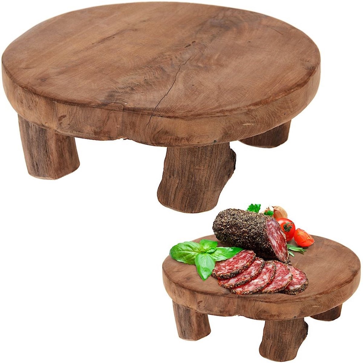 Decoratieve Tafel Teak - Ø 20xH 7 cm - Handgemaakt uit Duurzaam Teakhout