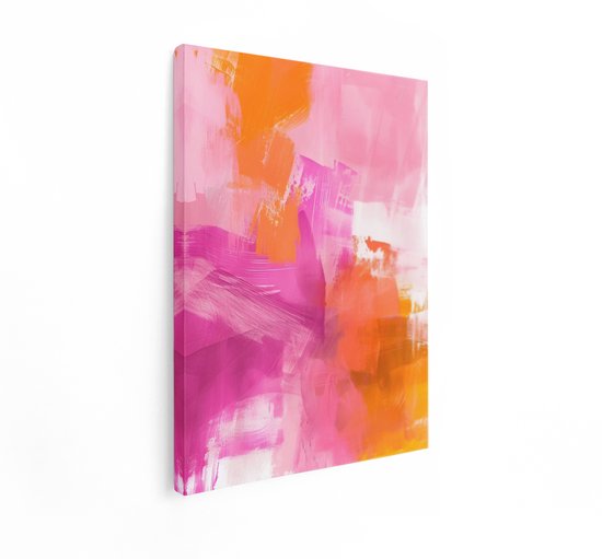 Artaza Canvas Schilderij Abstracte Penseelstreken in Levendige Roze en Oranje Tinten - Moderne Kunst - 60x80 cm - Wanddecoratie Woonkamer - Schilderijen - Muurdecoratie