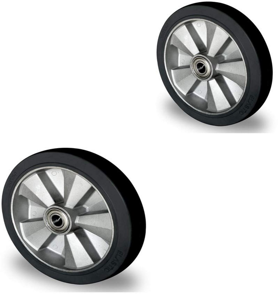 2x Rubberen Wielen 200mm voor Hefwagens met Kogellager - Zwart