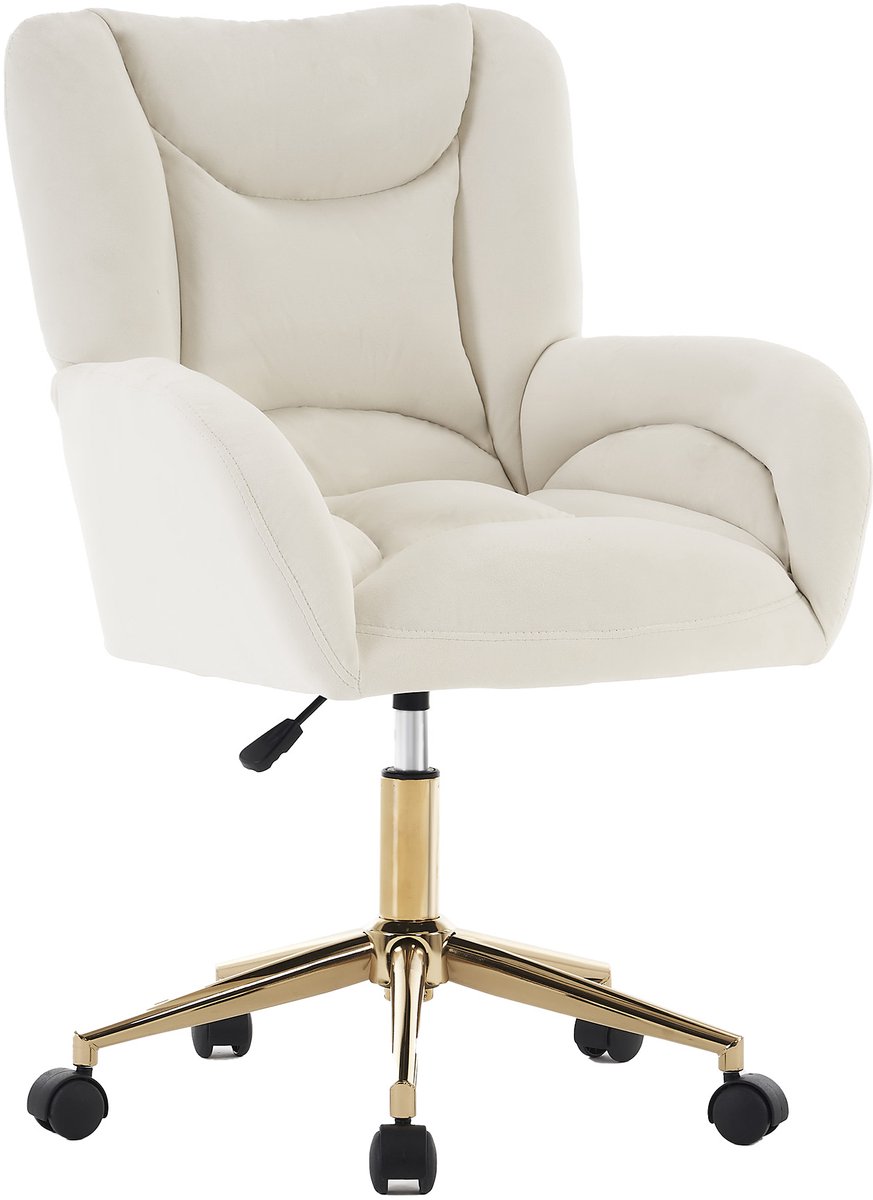 Office chair - Ergonomische Draaistoel In Ivoor Met Gouden Poten - Hoogte Verstelbaar & 360 Graden Draaibaar - Comfortabele Kantoorstoel