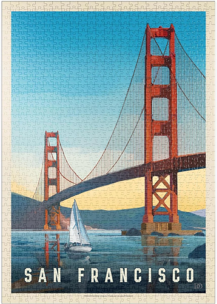 1000 Stukjes Puzzel - Vintage Poster San Francisco Golden Gate Brug - Wanddecoratie