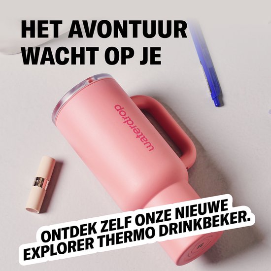Waterdrop® Explorer Thermo Drinkbeker 1,1 L - 12 uur koud - Drinkbeker met rietje, handvat en lekvrij deksel - Perfect voor ijskoude dranken- zachtroze - Drinkfles - Waterfles