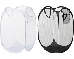 Wasmand - 2 Stuks - Opvouwbare wasmand - Opbergmand - Wasmanden - Wasmand Opvouwbaar - Opbergzak - Inklapbare Wasmand - Waszak met Handvat - Speelgoedwasmand - Geschikt voor Slaapkamer, Badkamer, Kinderkamer, Reis - 23.5*23.5*46.5cm - zwart/ wit