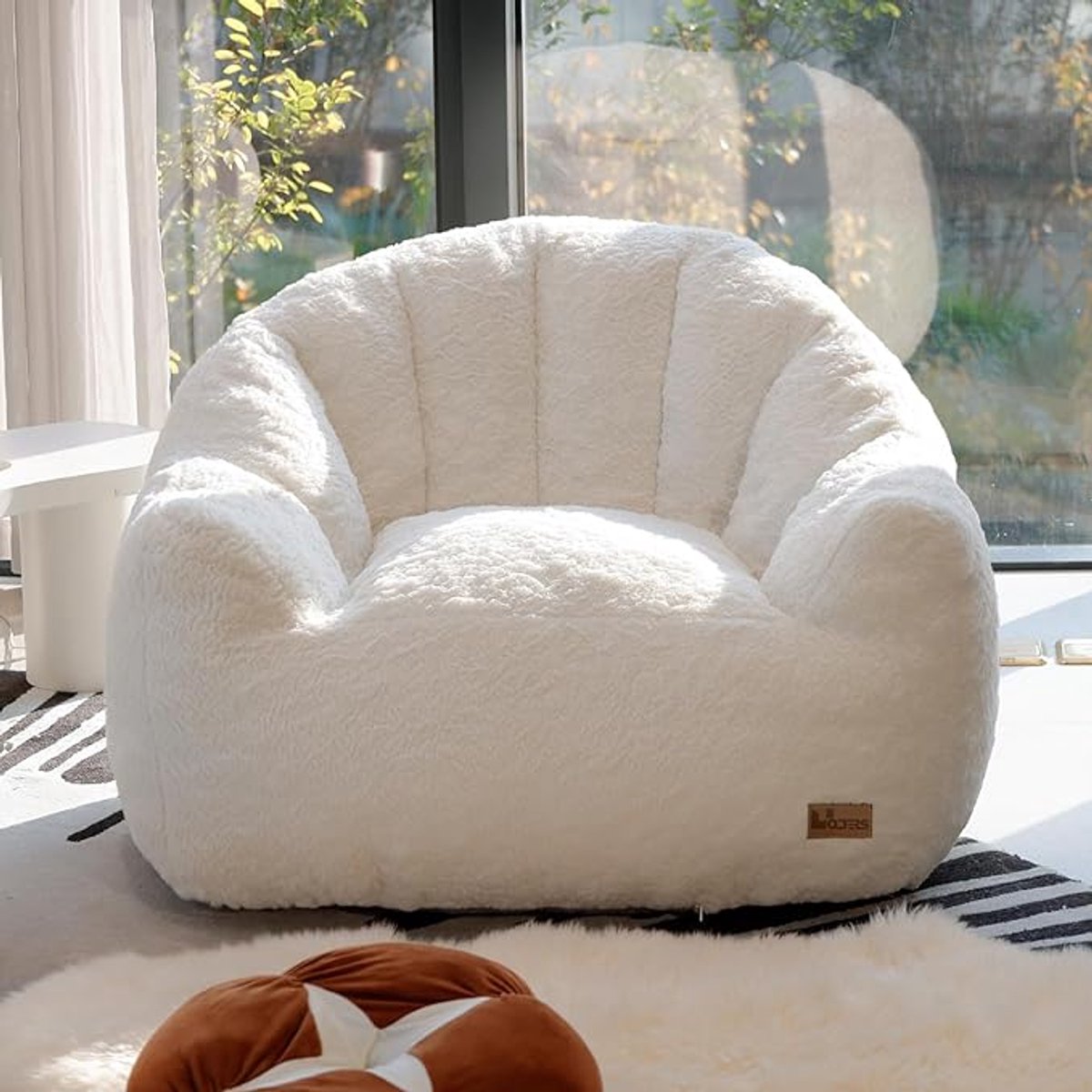 Zitzak voor volwassenen schelpvorm 94 x 106 x 68 cm – Superzachte Bean Bag Chair met hoofdsteun en verwijderbare hoes – Perfect voor woonkamer, slaapkamer en werkkamer – Pauwhome