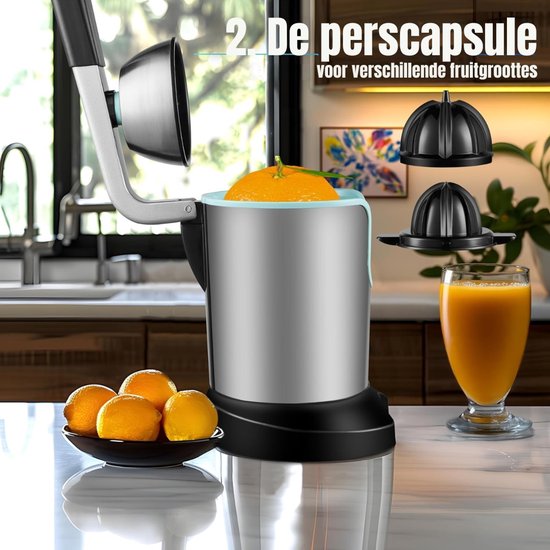 Aurixi® Citruspers electrisch - Citruspers - Sinaasappelpers- Zilver- 16 cm x 22 cm x 28 cm van Merkloos — afbeelding 5