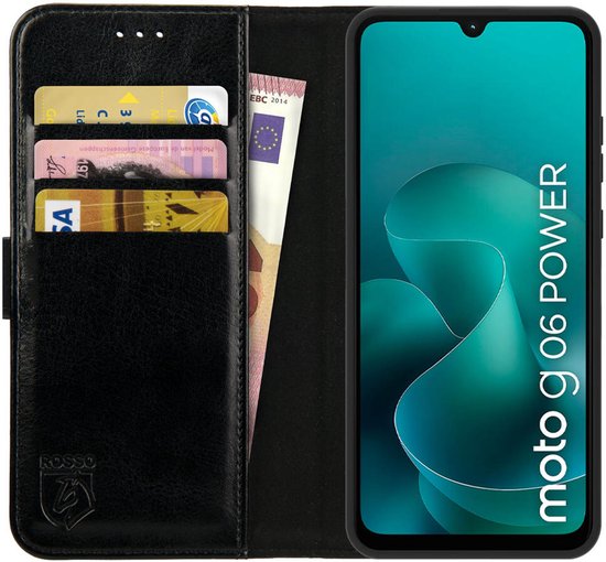 Rosso Element Adapté pour Motorola Moto G06 Power | Étui portefeuille | Étui portefeuille | 3 passes | Fermeture magnétique | Fonction de support | Noir