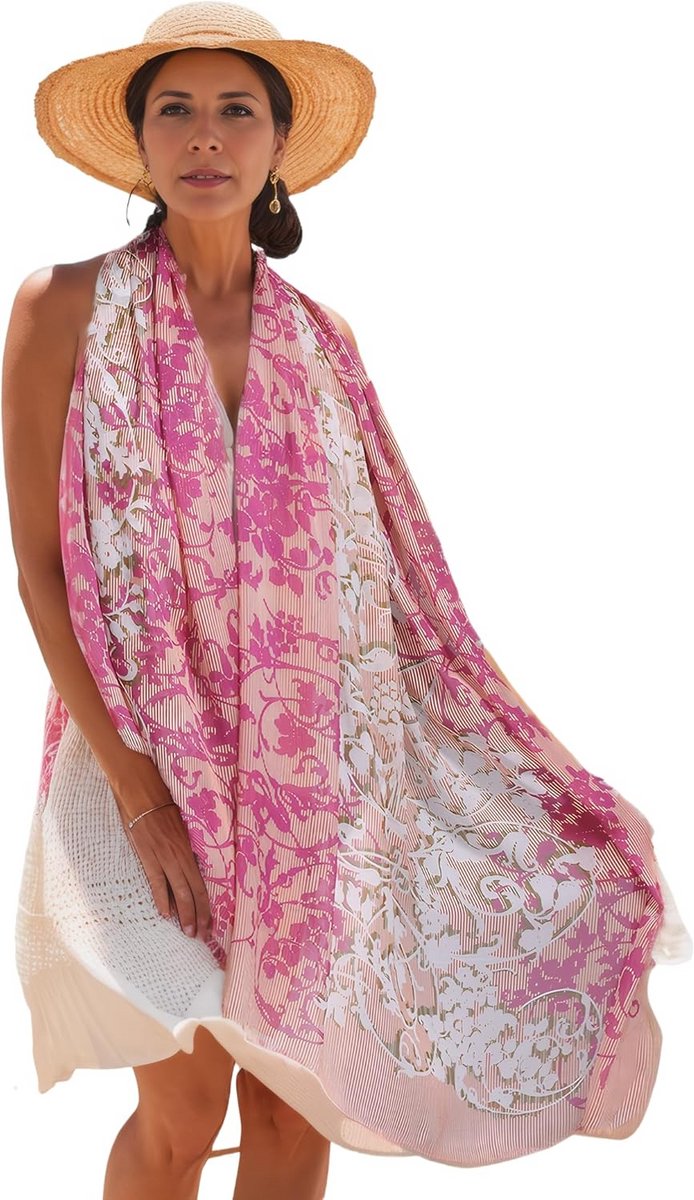 Oversized Zijden Sjaal Pareo Sarong Dames Stola Stranddoek Bloemenprint