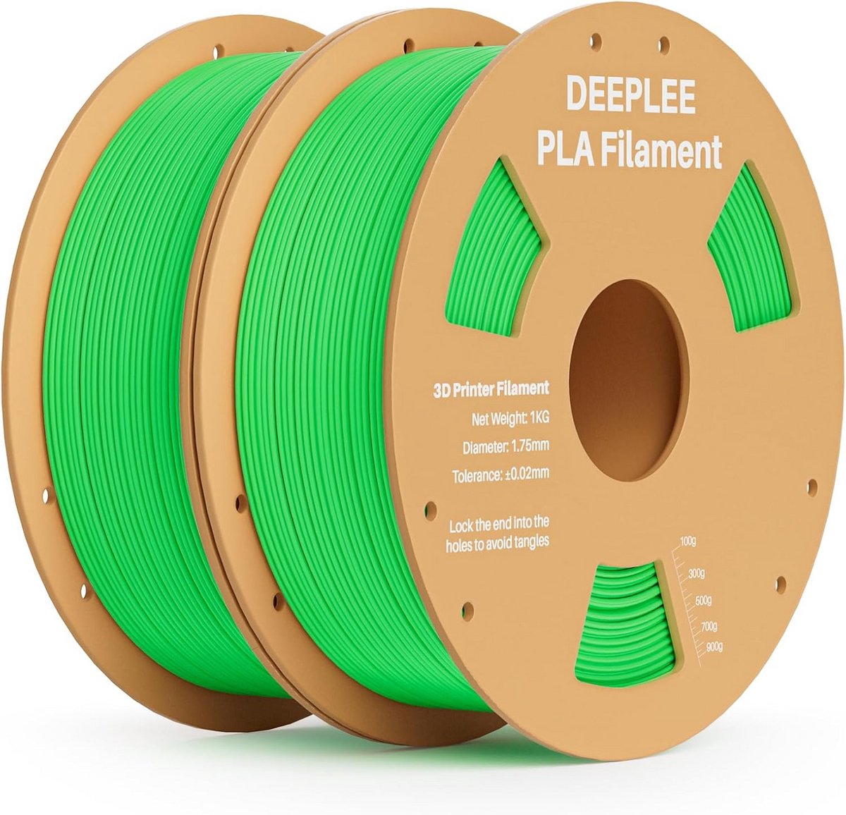 PLA Filament 1.75 mm Neongroen - 2 kg (2x 1 kg) voor 3D Printer - Maatnauwkeurigheid +/- 0.02 mm