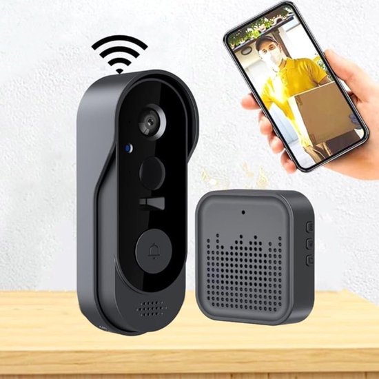 Draadloze Video Deurbel - Slimme Camera - Huisbewaking - 1080p HD Beeld - 17 x 9 x 6 cm - Grijs — afbeelding 2