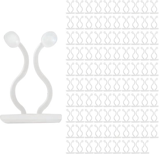 Eén witte plantenclip en een rij van 90 witte plantenclips.
