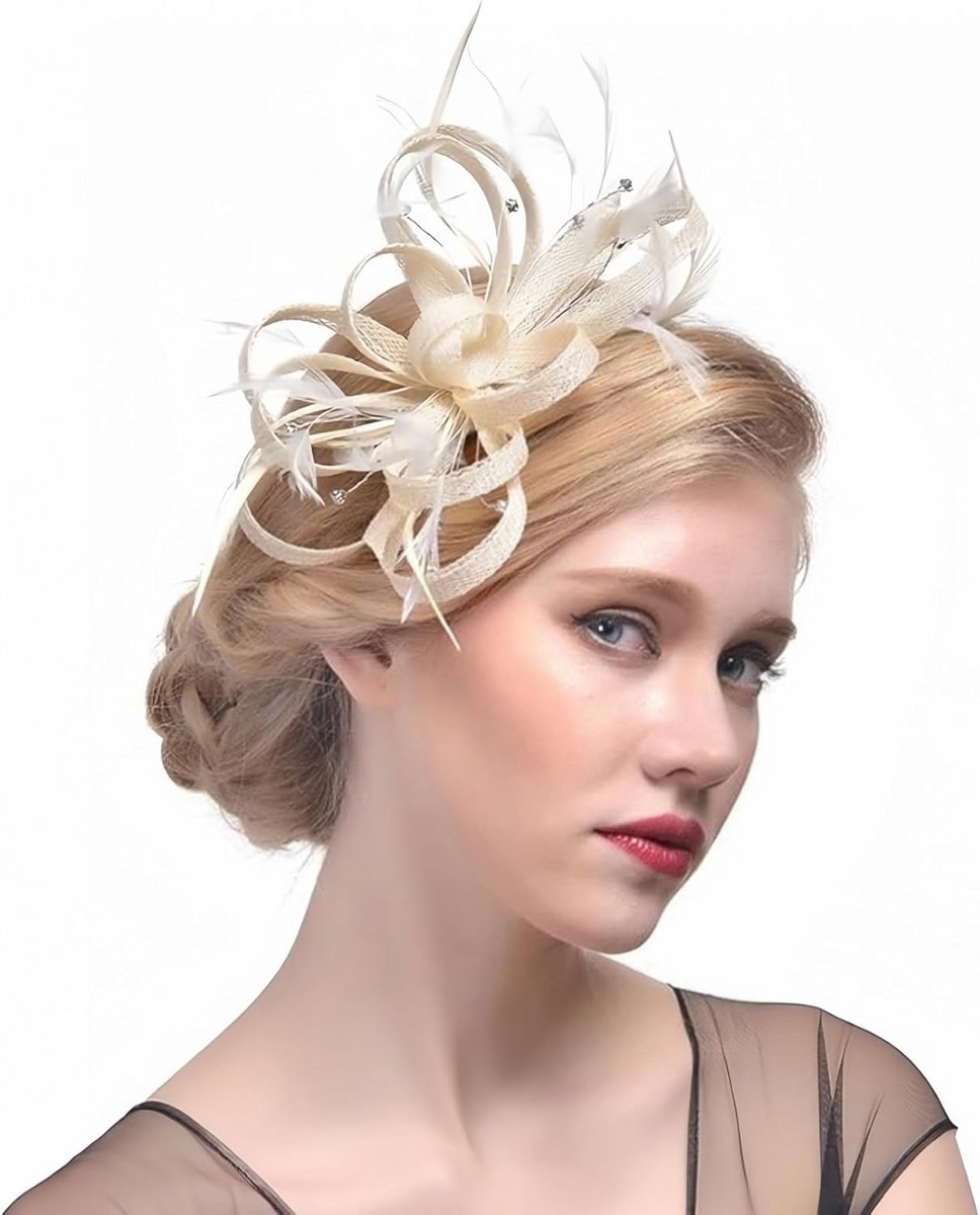 Elegante Fascinator Hoedje Haarclip met Veertjes voor Bruiloft en Feest