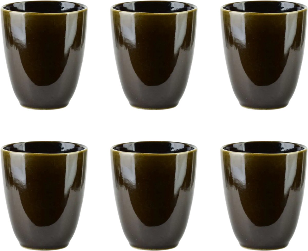 Koffiekopjes Zonder Oor - Keramiek - Set Van 6 - koffie kopjes - Mok zonder oor 300 ml - Groen - Cappucino Kopjes
