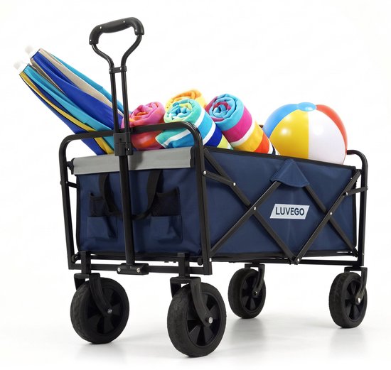 Luvego Bolderkar Opvouwbaar - Tot 80KG Draagvermogen - 90L - 90x52x55 CM - 360º Wielen - Bolderwagen / Bolderkarren / Strandkar / Trekkar / Plooibare Bolderkar - Voor Strand - Donkerblauw